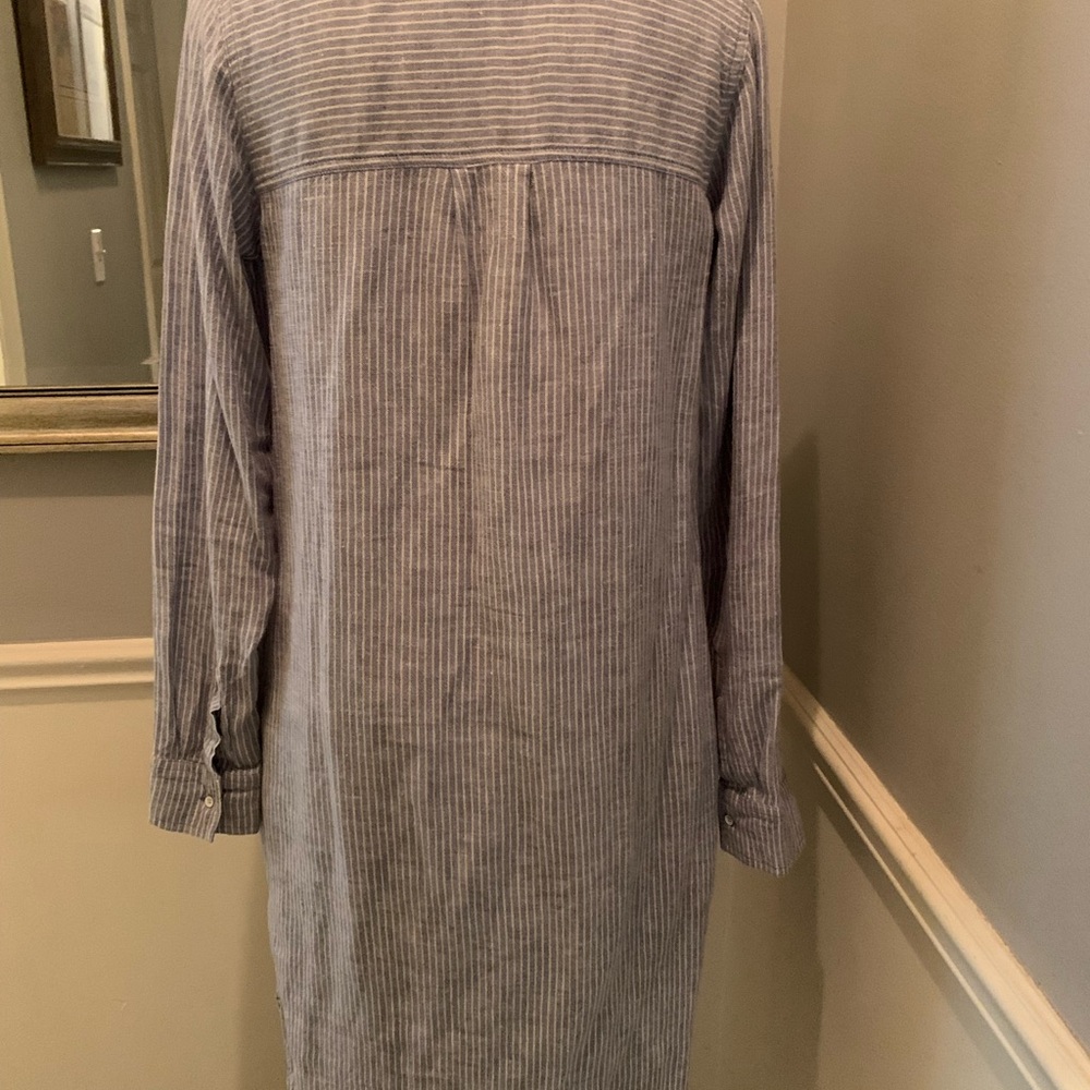 Light Blue Striped Linen Shirt Dress Long Sleeve Size Small/Tall - Picture 4 of 13